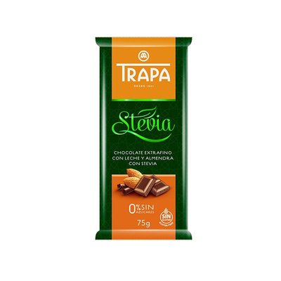 Молочний шоколад Trapa Stevia з мигдалем 75гр, (20шт/ящ) 23726 фото