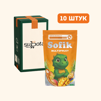 Напій соковий негазований Sofik Multifruit зі смаком манго 200мл, коробка 12 штук 99878767 фото