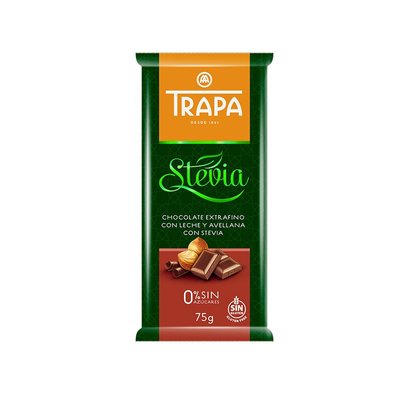 Молочний шоколад Trapa Stevia з фундуком 75гр, (20шт/ящ) 23727 фото
