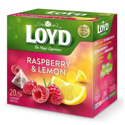 Фруктовий чай Loyd Raspberry & Lemon малина-лимон 40г (20 пірамідок), (10шт/ящ) 1633217338 фото