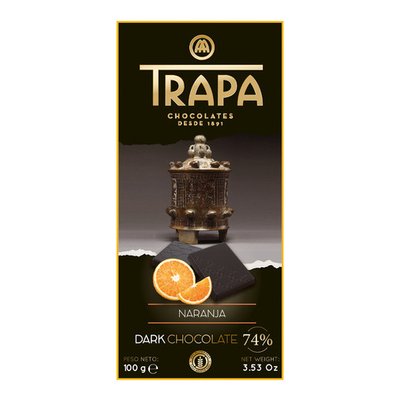 Шоколад Trapa Dark Chocolate 74 % Naranja чорний з апельсином, 100 г, 15 уп/ящ 2094619289 фото
