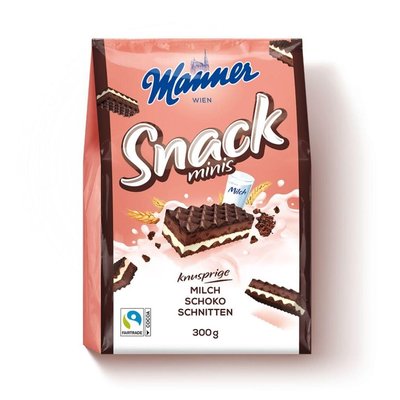Вафлі Manner Snack Minis з молочно-шоколадним кремом, 300 г, 10 уп/ящ 2086383126 фото