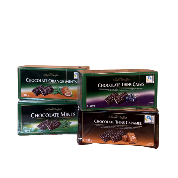 Шоколадні цукерки Maitre Truffout Chocolate Thins Cassis з смаком чорної смородини, 200 г 1766573507 фото
