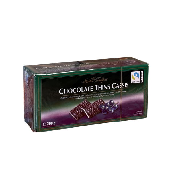 Шоколадні цукерки Maitre Truffout Chocolate Thins Cassis з смаком чорної смородини, 200 г 1766573507 фото