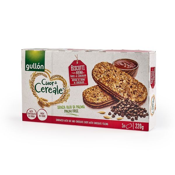 Печиво Gullon Cuor de Cereale crema di Nocciola з шоколадними крихтами і горіховим кремом 220гр T5082 фото