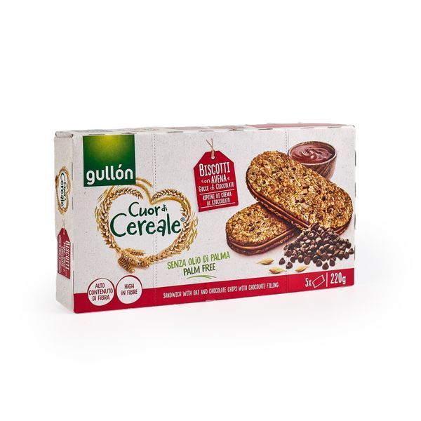 Печиво Gullon Cuor de Cereale crema di Nocciola з шоколадними крихтами і горіховим кремом 220гр T5082 фото