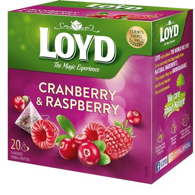 Фруктовий чай Loyd Cranberry & Raspberry журавлина і малина 40гр (20 пірамідок), (10шт/ящ) 3103567 фото