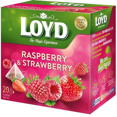 Фруктовий чай Loyd Raspberry & Strawberry малина і полуниця 40гр (20 пірамідок), (10шт/ящ) 3103573 фото