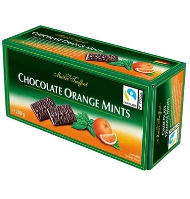 Цукерки Maitre Truffout Chocolate Orange Mints із чорного шоколаду з м'ятою та апельсином, 200 г, 16 шт/ящ 1702654530 фото